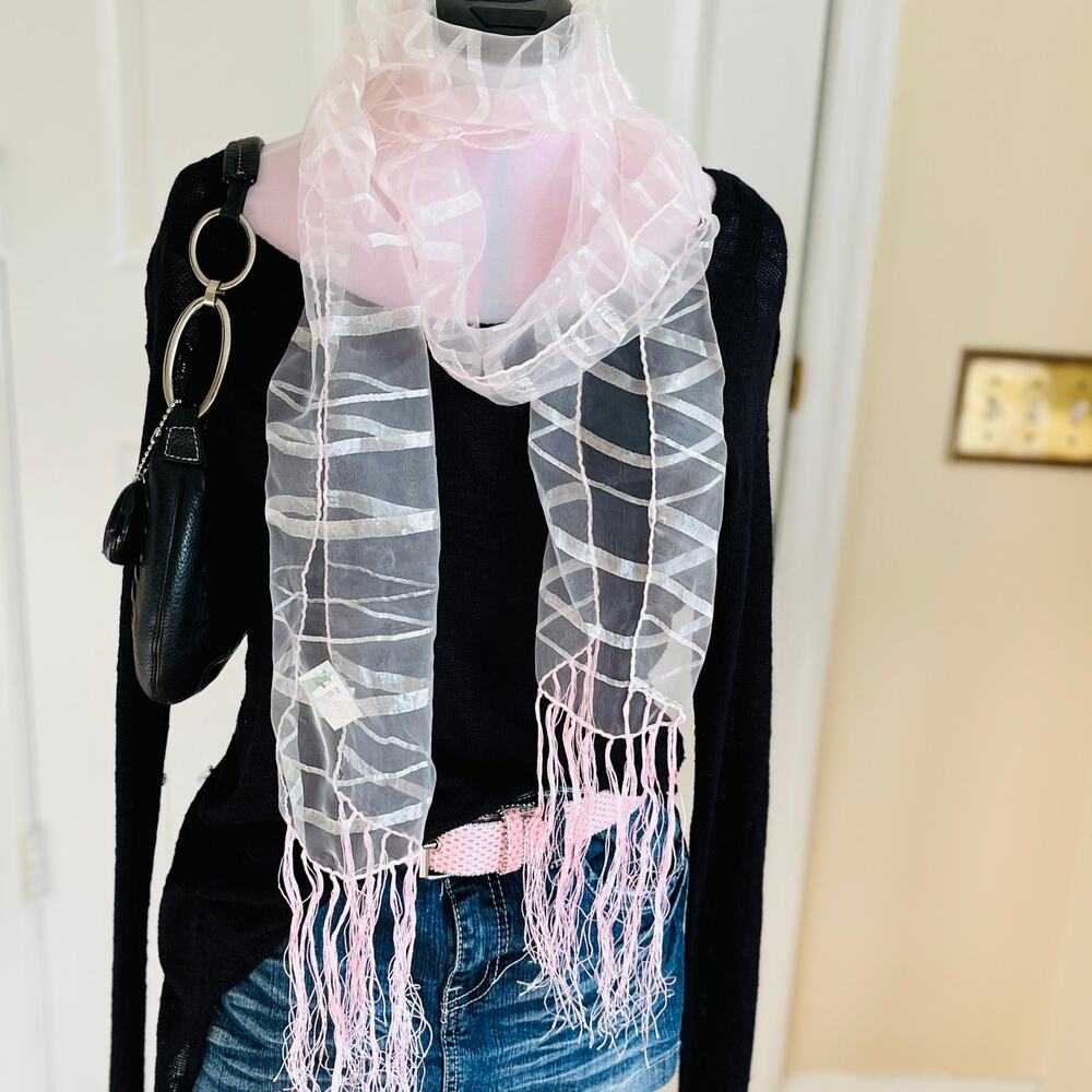 NWT Zing Boutique | Light Pink Stripe Long Lightweight Sheer Scarf | Coquette